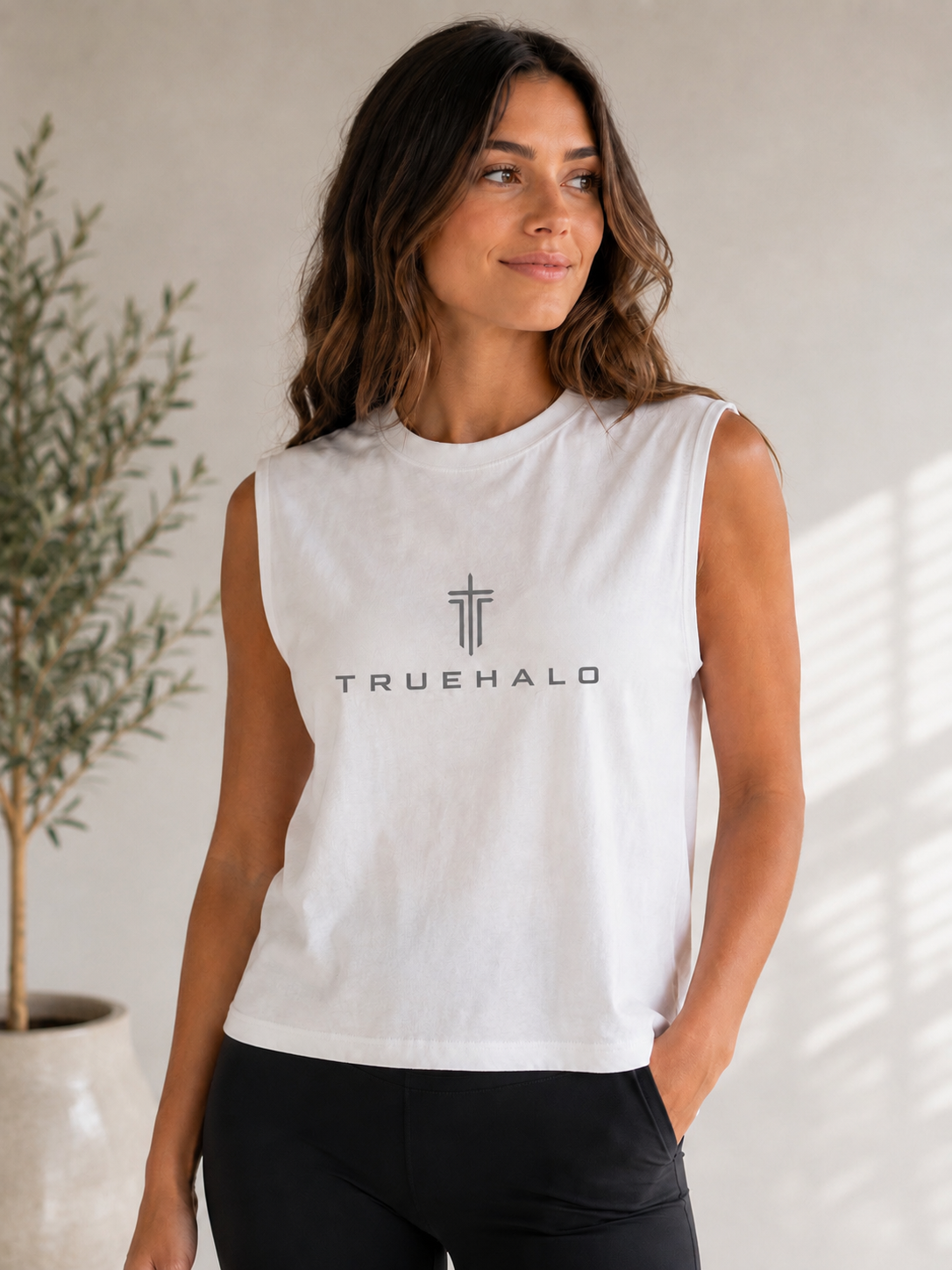 TRUEHALO Women’s Muscle Tank - White